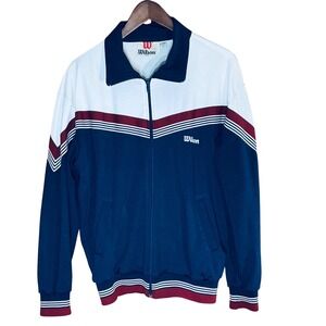 Vintage Wilson‎ Track Jacket Mens Large Navy White Red Athletic Zip Up Retro